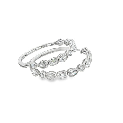 K18ホワイトゴールドフープピアス - マルチカットラボグロウンダイヤモンド