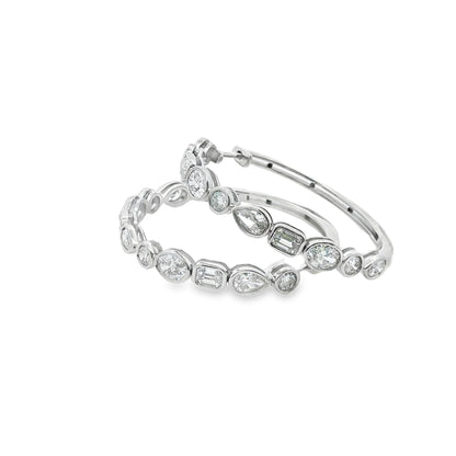 K18ホワイトゴールドフープピアス - マルチカットラボグロウンダイヤモンド