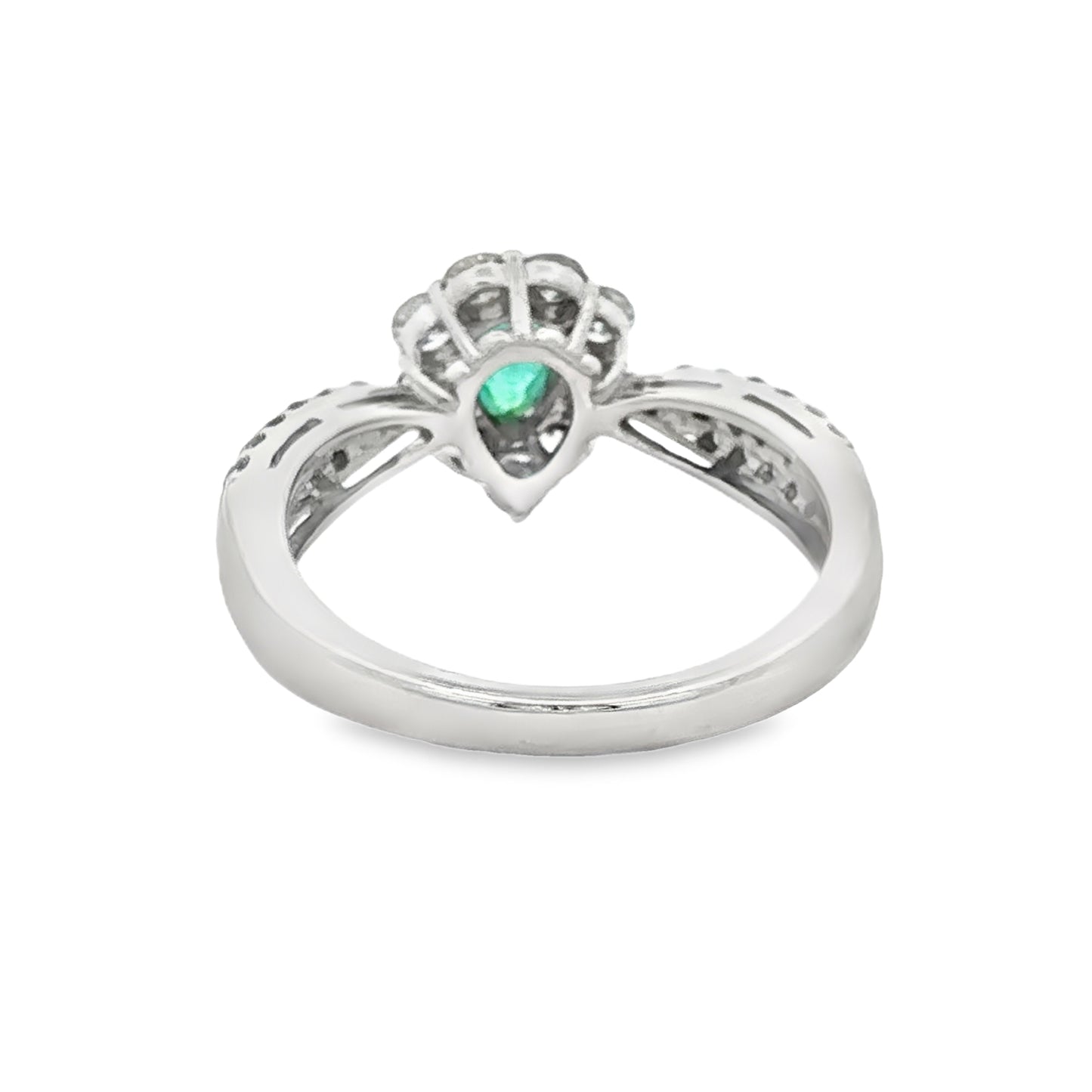 ペアシェイプのエメラルドとプラチナのダイヤモンドのマルチストーンリング