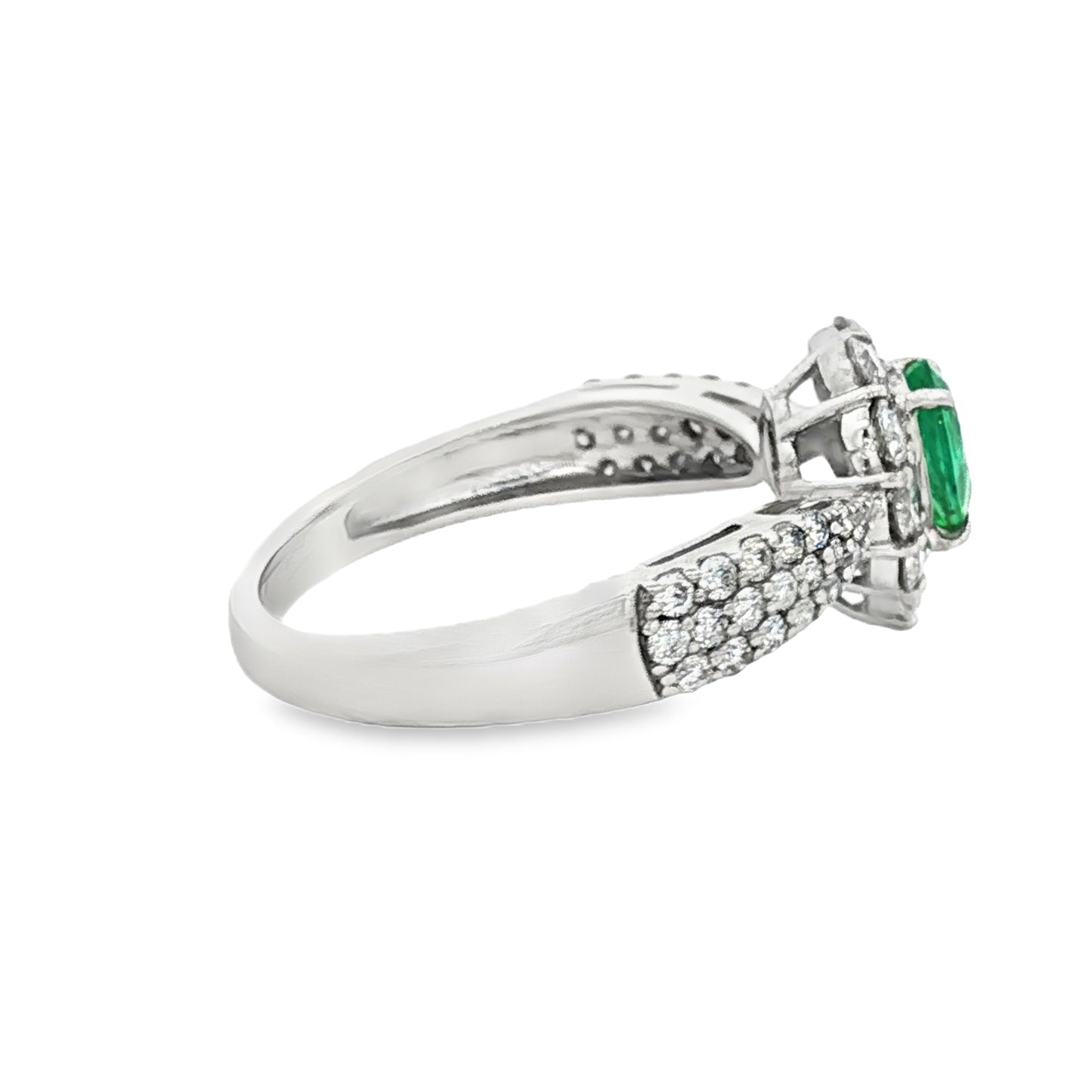 ペアシェイプのエメラルドとプラチナのダイヤモンドのマルチストーンリング